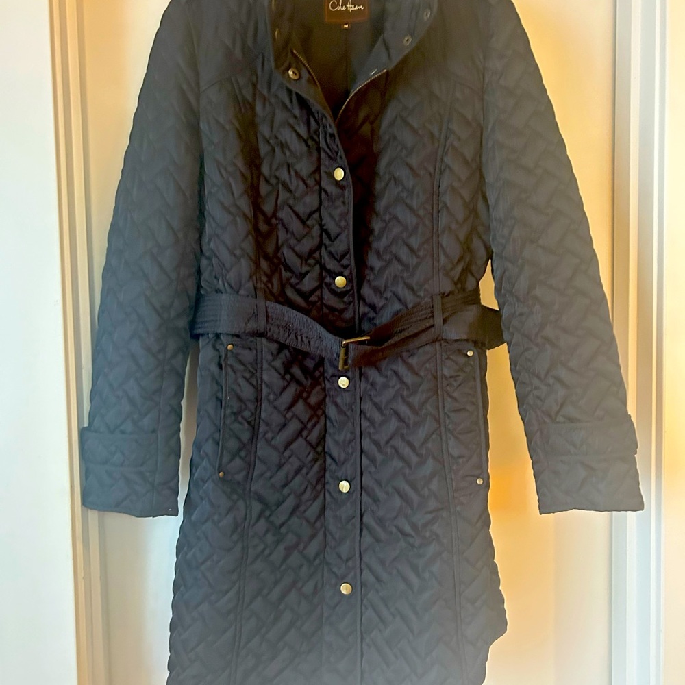 Quilted knee length belted coat , Cole Haan